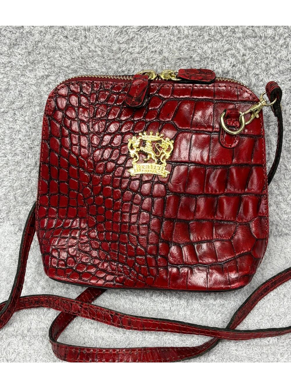 Pratesi Red Croc Embossed Leather Domed Crossbody Purse NWT #71057
